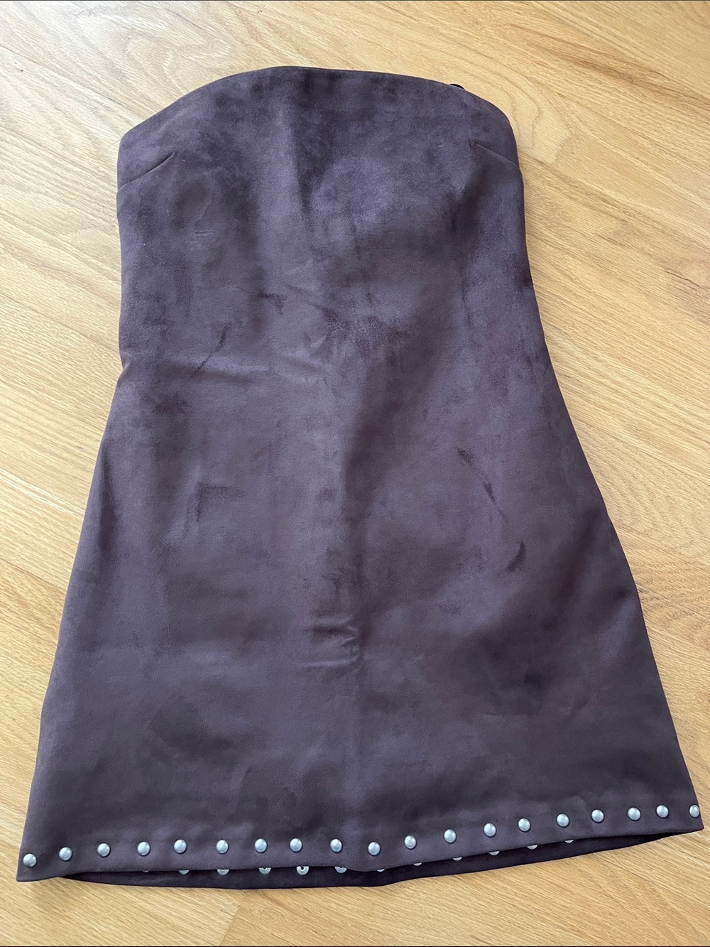 Abercrombie & Fitch Brown Strapless Suede Mini Dress with Stud Hem